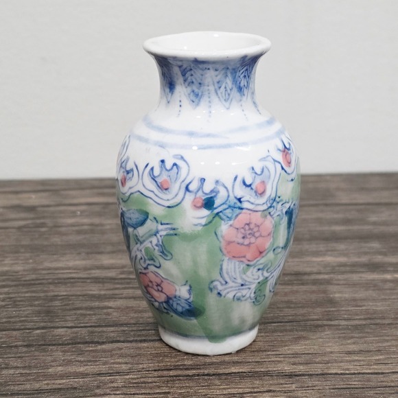Santini Other - Santini Italy Style Mini Ceramic Vase‎ Floral Blue Pink Green Decorative Vintage